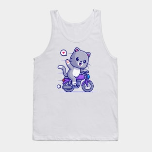 Cute Cat Riding Motorcycle Cartoon Tank Top